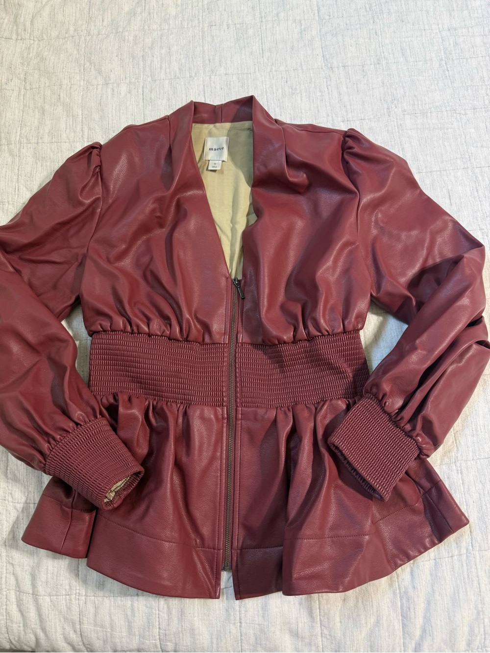 Anthropologie Maeve The Tommie Vegan Leather Zip Front Shirt Plum Wine Sz Small - Picture 9 of 12